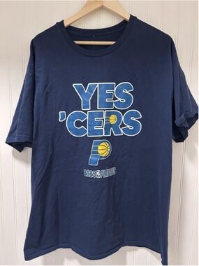 Indiana Pacers Shirt Mens Blue NBA Basketball 2025 Playoffs Boom Baby Graphic
